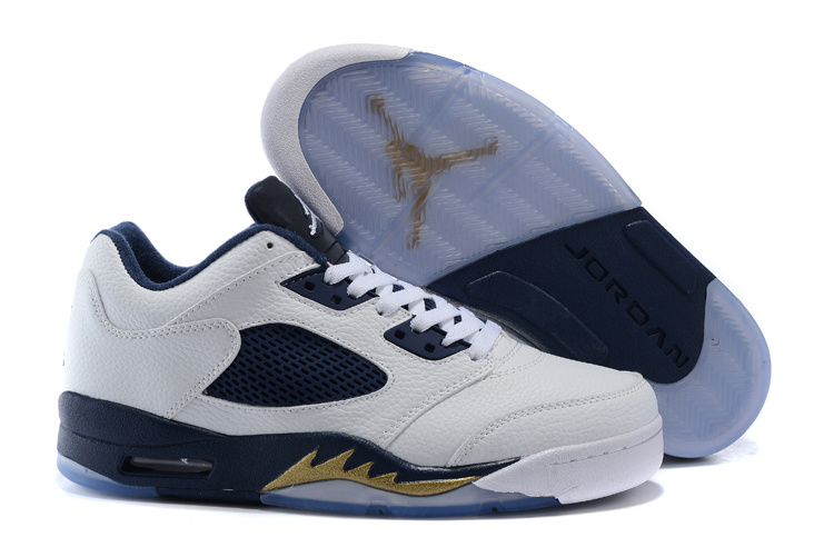 Nike Air Jordan 5 Low Dunk From Above White Metallic Gold Star Midnight Navy Shoes